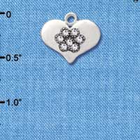 C2742 - Clear Swarovski Crystal Paw in Heart - Silver Charm